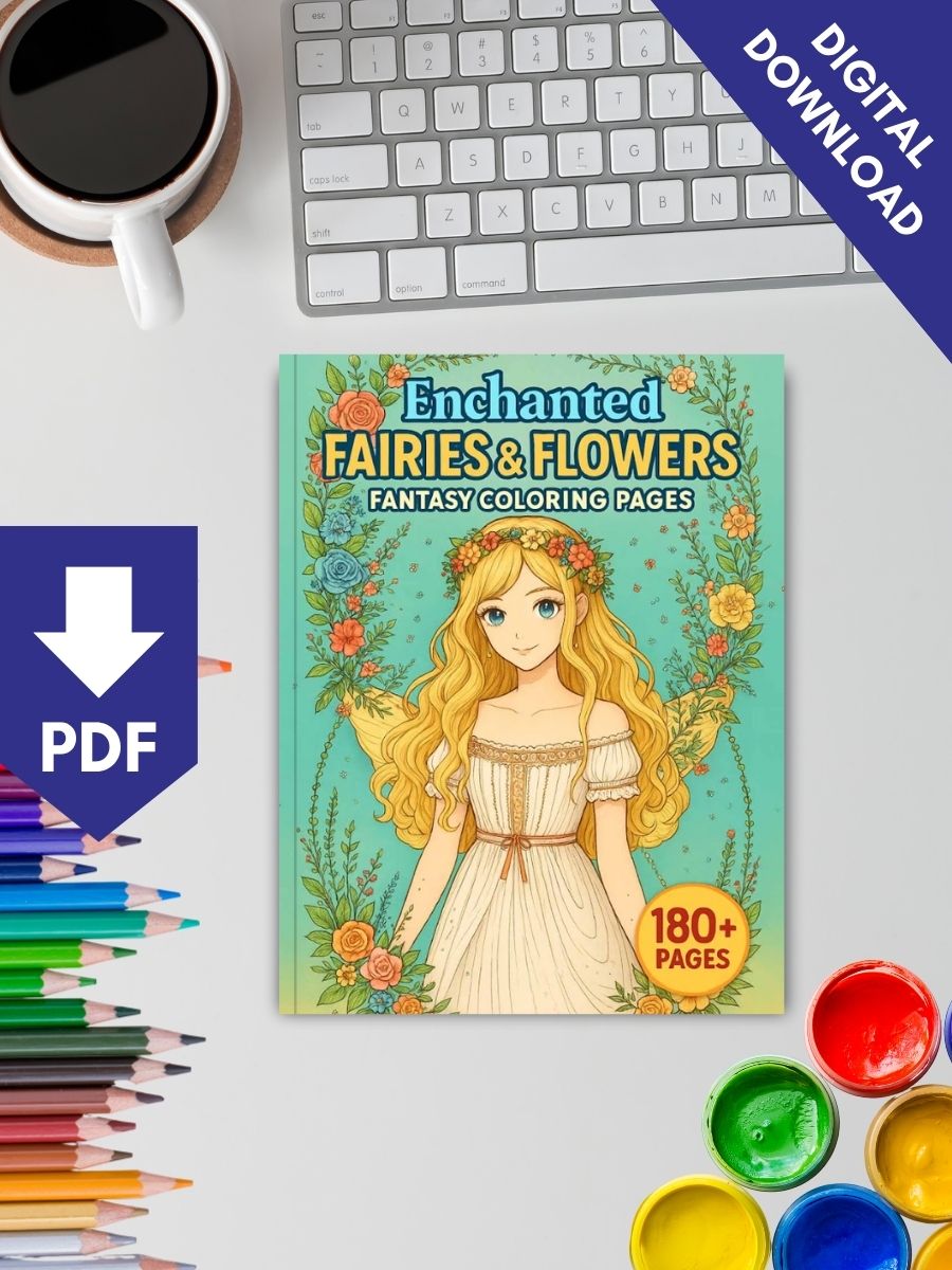 Enchanted Fairies & Flowers – 180+ Fantasy Coloring Pages 2 Enchanted Fairies & Flowers – 180+ Fantasy Coloring Pages - Image 2