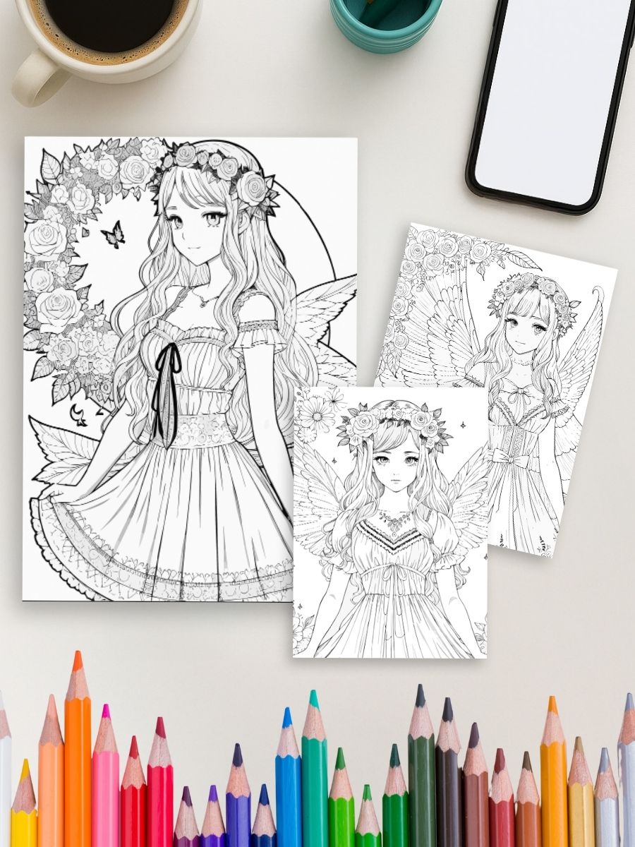 Enchanted Fairies & Flowers – 180+ Fantasy Coloring Pages 4 Enchanted Fairies & Flowers – 180+ Fantasy Coloring Pages - Image 4