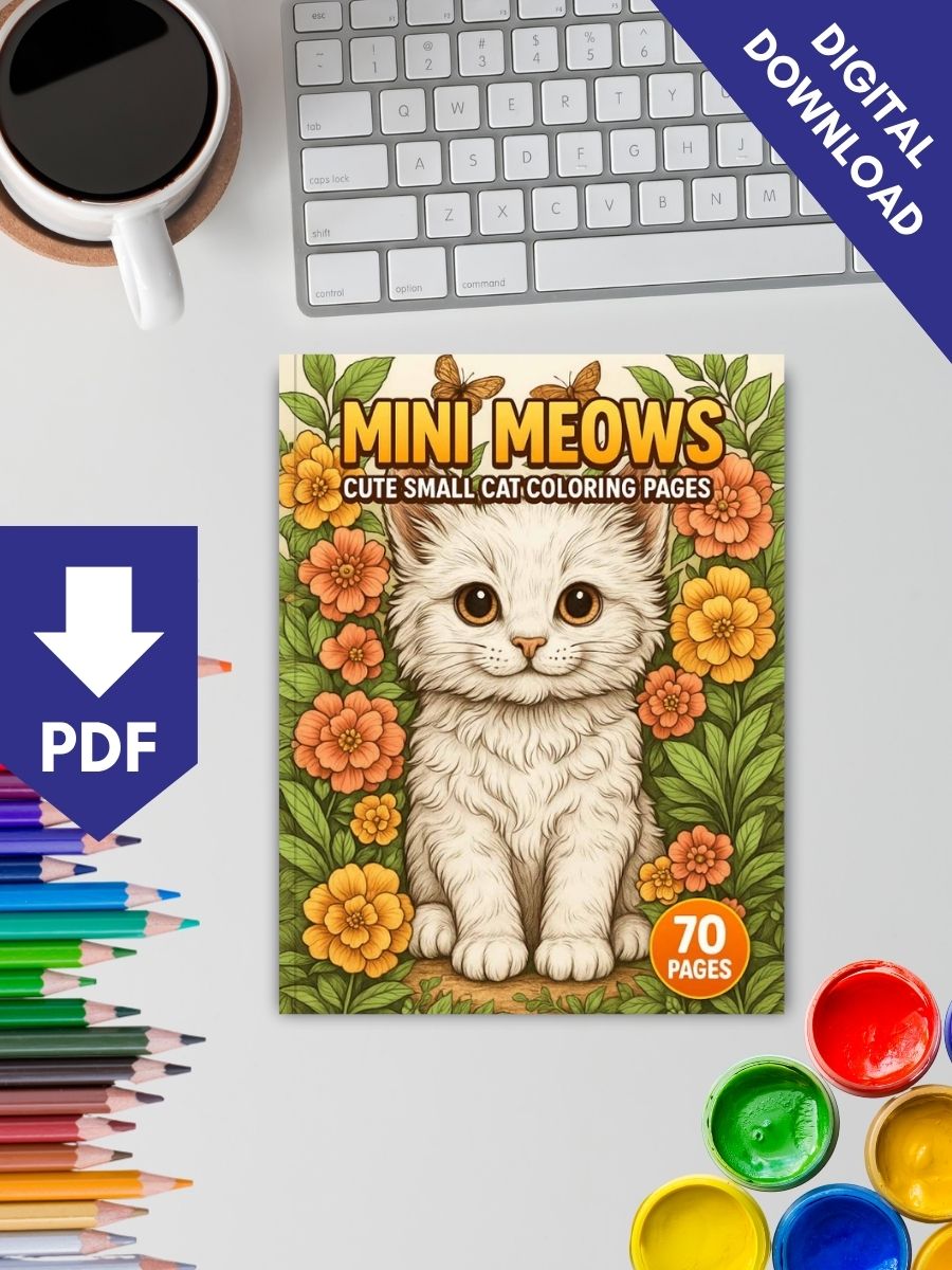 Mini Meows – 70 Cute Small Cat Coloring Pages 2 Mini Meows – 70 Cute Small Cat Coloring Pages - Image 2