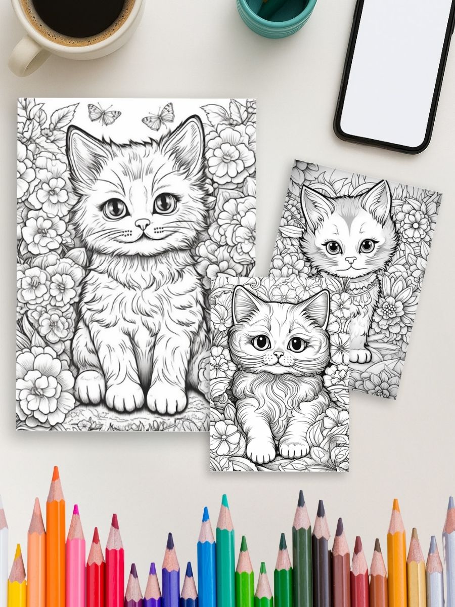 Mini Meows – 70 Cute Small Cat Coloring Pages 4 Mini Meows – 70 Cute Small Cat Coloring Pages - Image 4