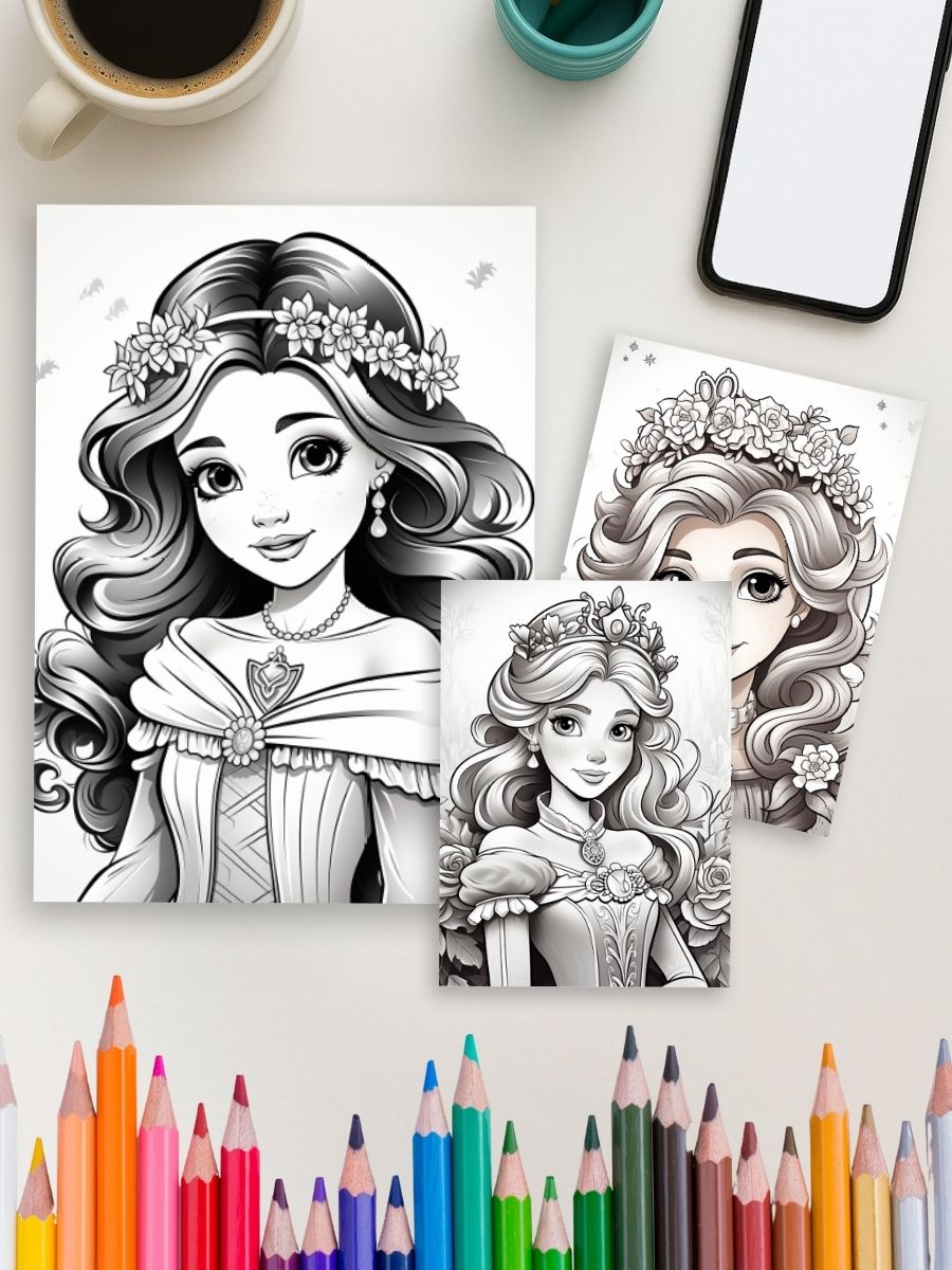 Princess Moments – 120 Elegant Adult Coloring Pages 4 Princess Moments – 120 Elegant Adult Coloring Pages - Image 4