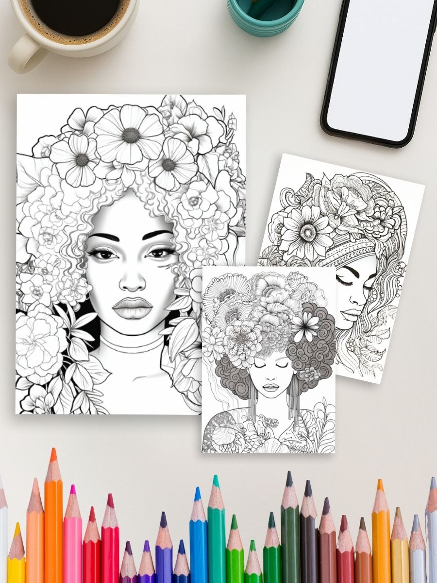 Bold & Beautiful – 1366 Black Women Coloring Page Mega Bundle 4 Bold & Beautiful – 1366 Black Women Coloring Page Mega Bundle - Image 4