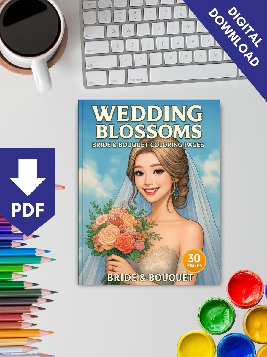 Wedding Blossoms – 30 Bride & Bouquet Coloring Pages 2 Wedding Blossoms – 30 Bride & Bouquet Coloring Pages - Image 2