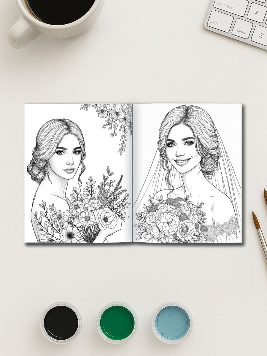 Wedding Blossoms – 30 Bride & Bouquet Coloring Pages 3 Wedding Blossoms – 30 Bride & Bouquet Coloring Pages - Image 3