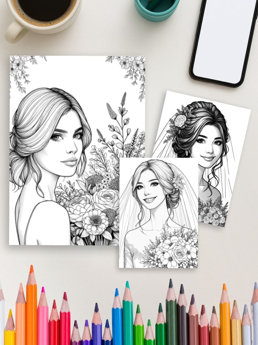Wedding Blossoms – 30 Bride & Bouquet Coloring Pages 4 Wedding Blossoms – 30 Bride & Bouquet Coloring Pages - Image 4