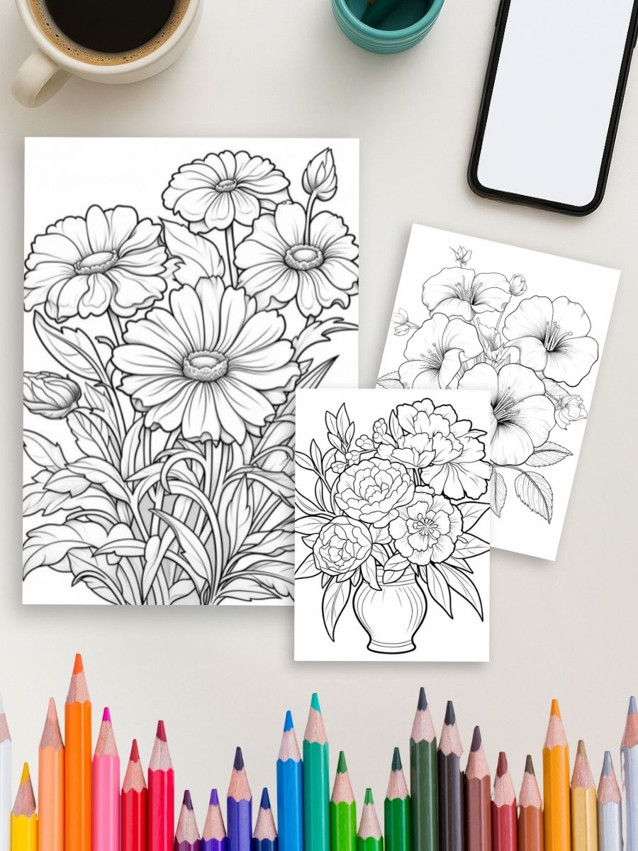 Zen Blooms – 100 Relaxing Flower Coloring Pages 4 Zen Blooms – 100 Relaxing Flower Coloring Pages - Image 4