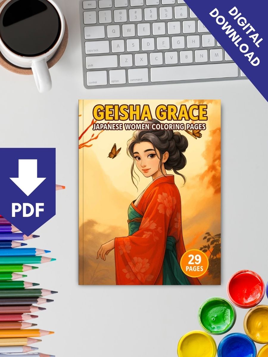Geisha Grace – 29 Japanese Women Coloring Pages 2 Geisha Grace – 29 Japanese Women Coloring Pages - Image 2