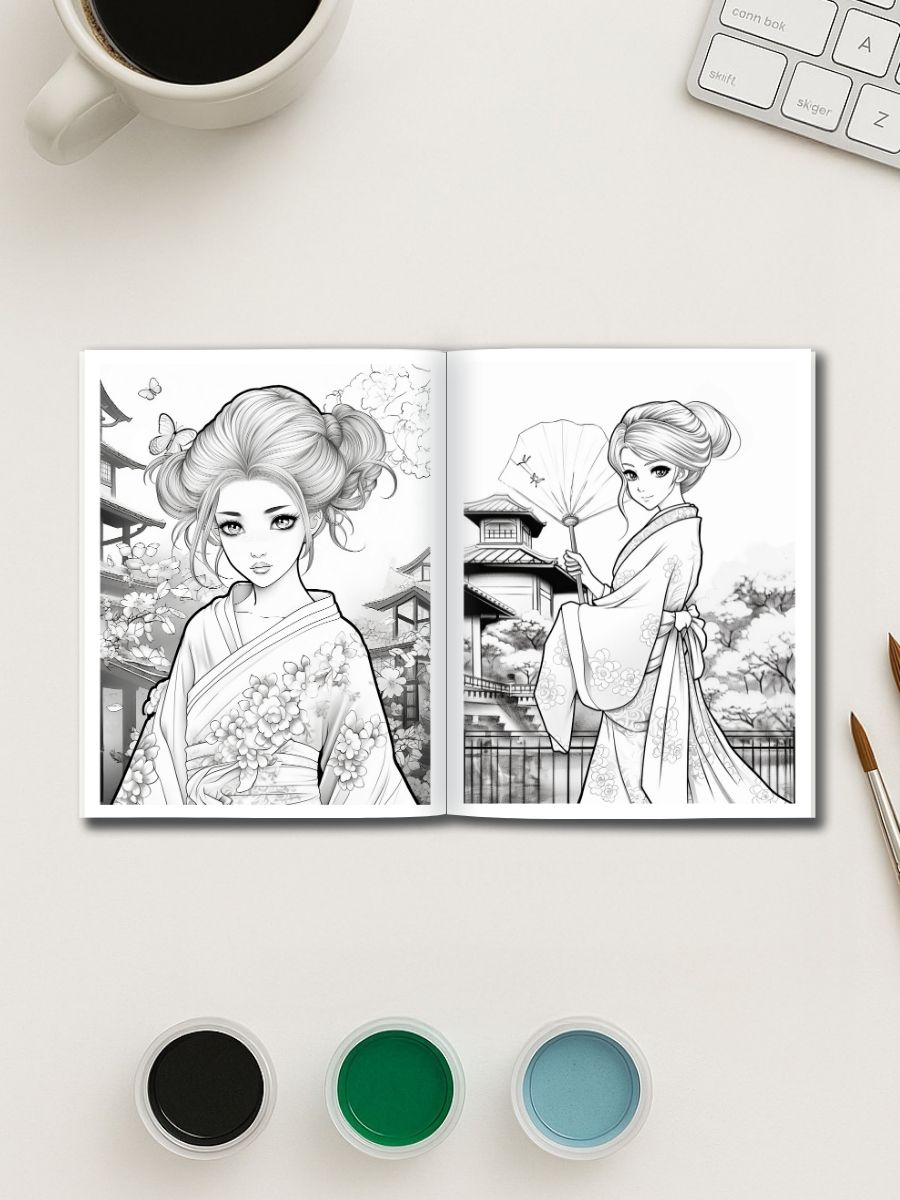 Geisha Grace – 29 Japanese Women Coloring Pages 3 Geisha Grace – 29 Japanese Women Coloring Pages - Image 3
