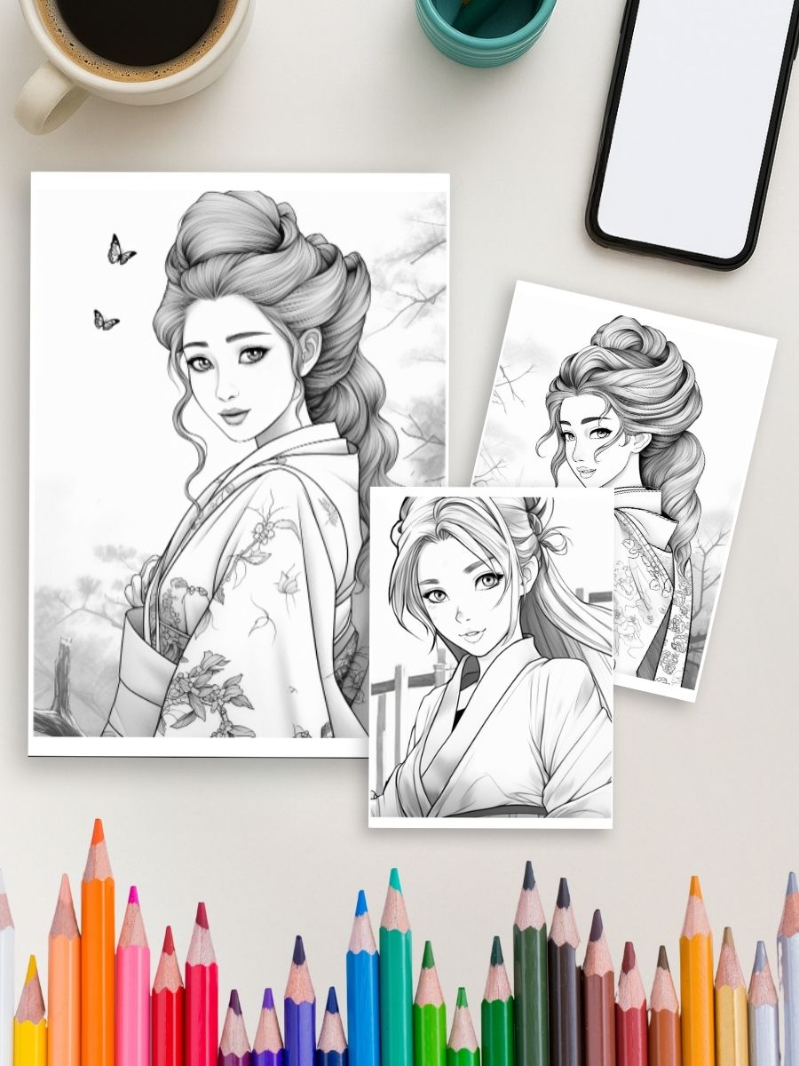 Geisha Grace – 29 Japanese Women Coloring Pages 4 Geisha Grace – 29 Japanese Women Coloring Pages - Image 4