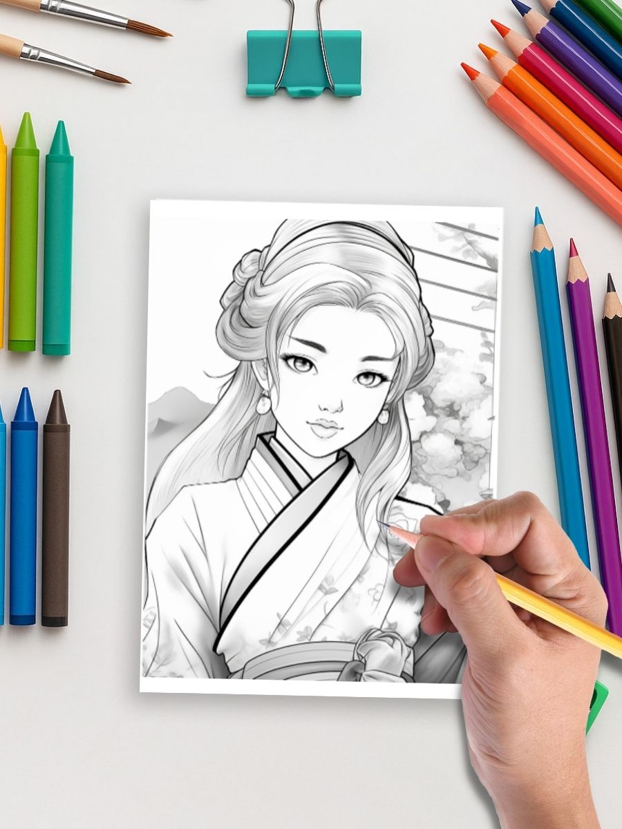 Geisha Grace – 29 Japanese Women Coloring Pages 5 Geisha Grace – 29 Japanese Women Coloring Pages - Image 5