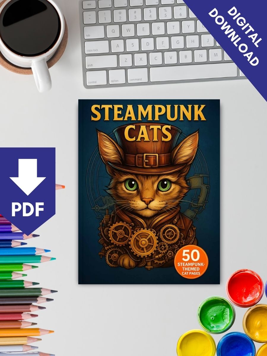 Steampunk Cats – 50 Steampunk-Themed Cat Pages 2 Steampunk Cats – 50 Steampunk-Themed Cat Pages - Image 2