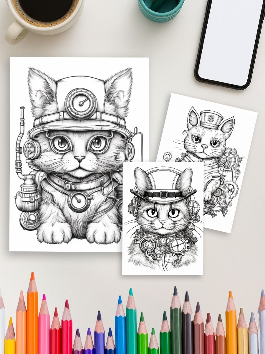 Steampunk Cats – 50 Steampunk-Themed Cat Pages 4 Steampunk Cats – 50 Steampunk-Themed Cat Pages - Image 4