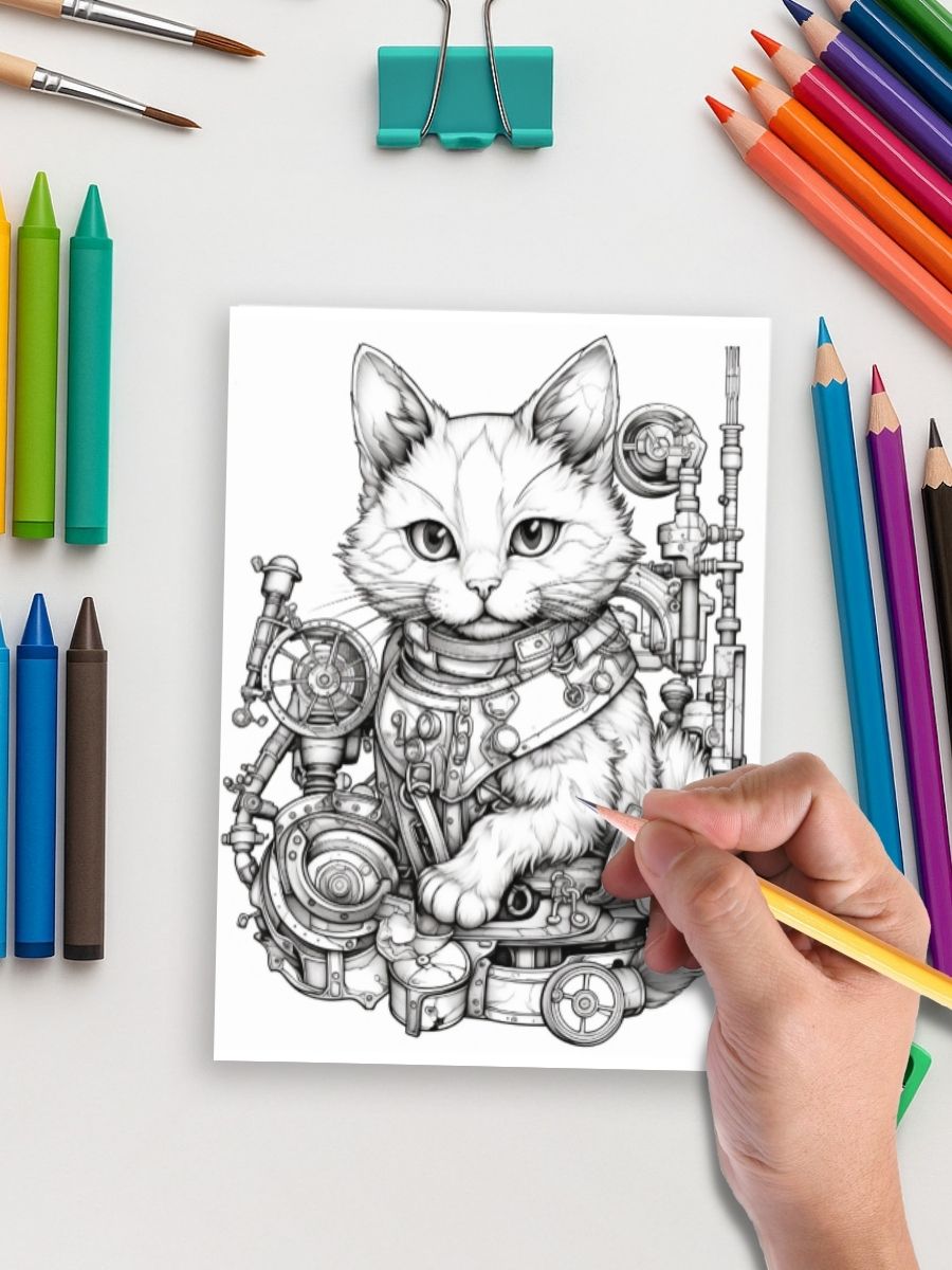 Steampunk Cats – 50 Steampunk-Themed Cat Pages 5 Steampunk Cats – 50 Steampunk-Themed Cat Pages - Image 5
