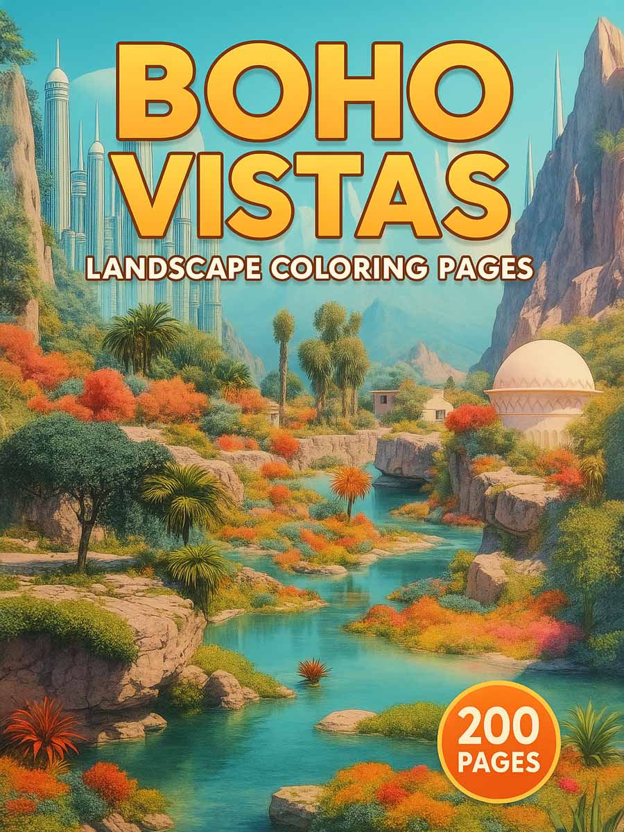 Boho Vistas – 200 Landscape Coloring Pages 1 Boho Vistas – 200 Landscape Coloring Pages