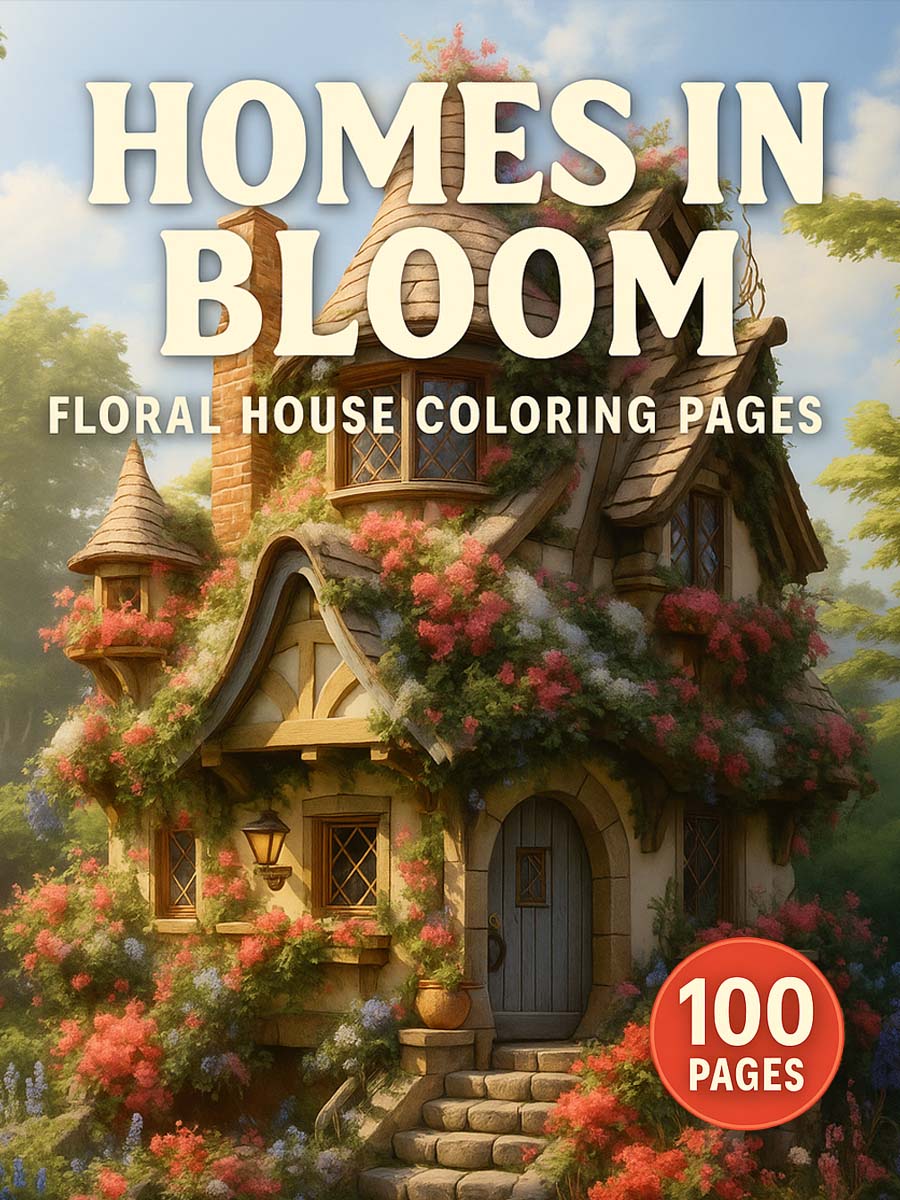 Homes in Bloom – 100 Floral House Coloring Pages 1 Homes in Bloom – 100 Floral House Coloring Pages