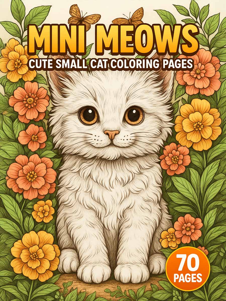 Mini Meows – 70 Cute Small Cat Coloring Pages 1 Mini Meows – 70 Cute Small Cat Coloring Pages