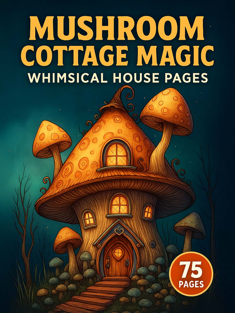 Mushroom Cottage Magic – 75 Whimsical House Pages 1 Mushroom Cottage Magic – 75 Whimsical House Pages