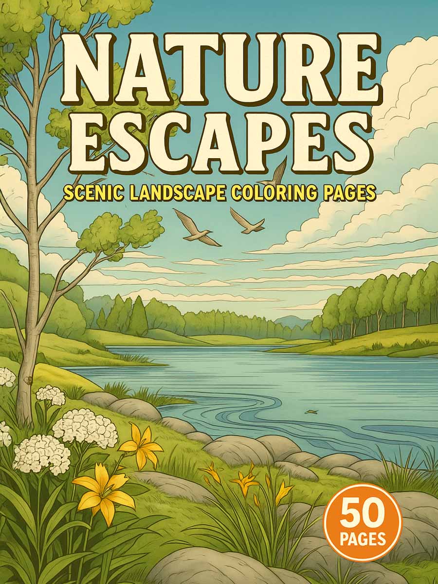 Nature Escapes – 50 Scenic Landscape Coloring Pages 1 Nature Escapes – 50 Scenic Landscape Coloring Pages