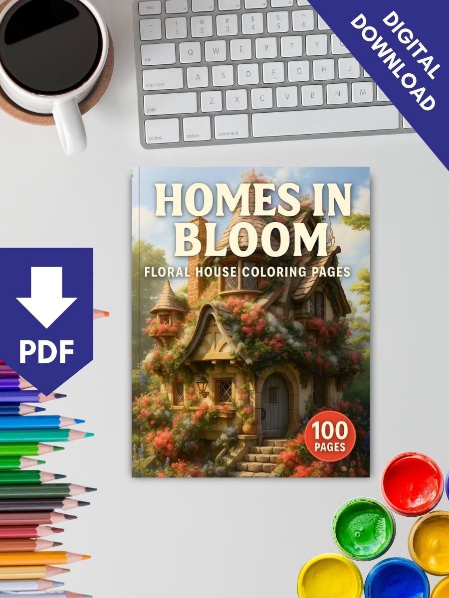 Homes in Bloom – 100 Floral House Coloring Pages 2 Homes in Bloom – 100 Floral House Coloring Pages - Image 2