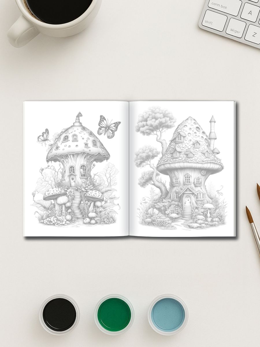 Mushroom Cottage Magic – 75 Whimsical House Pages 3 Mushroom Cottage Magic – 75 Whimsical House Pages - Image 3