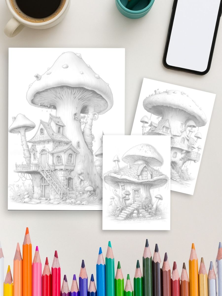 Mushroom Cottage Magic – 75 Whimsical House Pages 4 Mushroom Cottage Magic – 75 Whimsical House Pages - Image 4