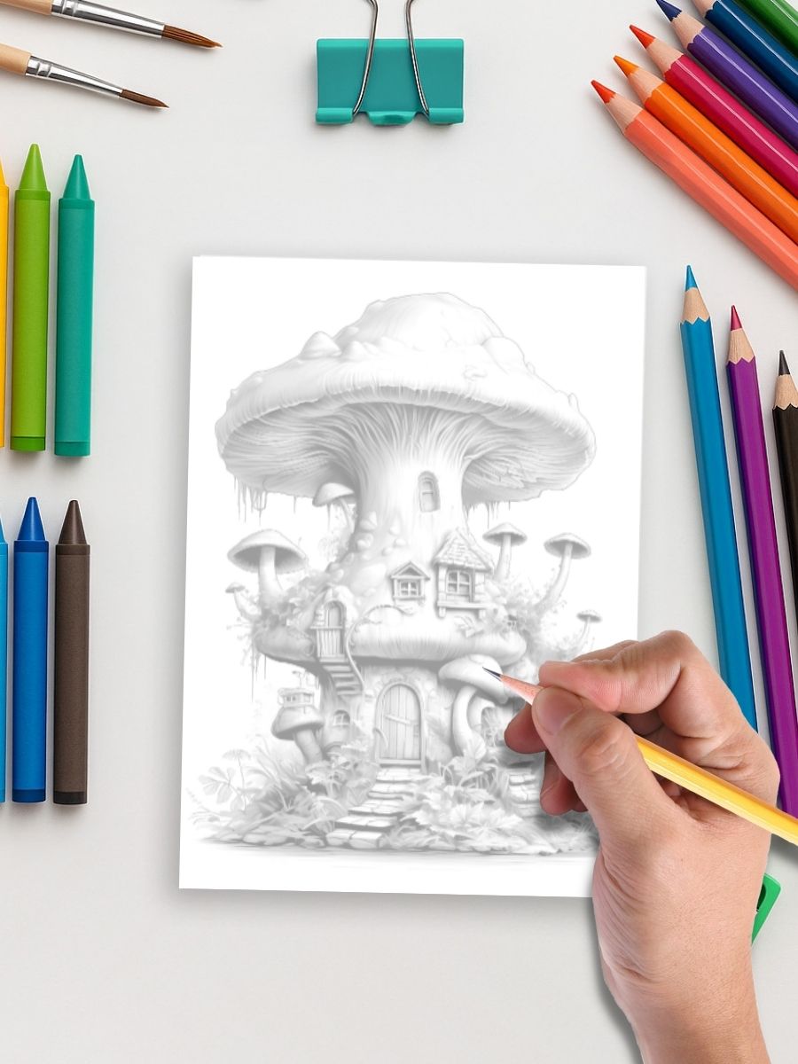 Mushroom Cottage Magic – 75 Whimsical House Pages 5 Mushroom Cottage Magic – 75 Whimsical House Pages - Image 5