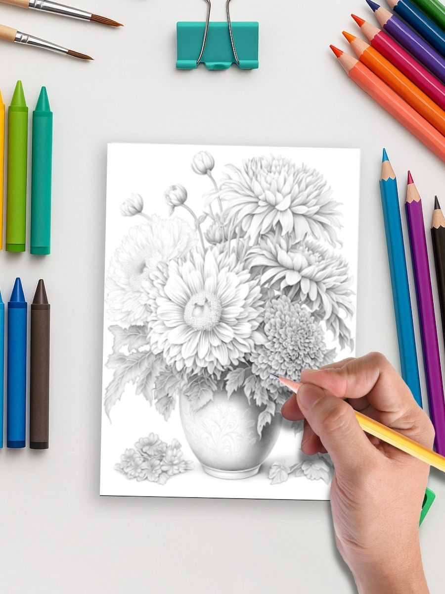 Roses & Chrysanthemums – 50 Elegant Floral Pages 5 Roses & Chrysanthemums – 50 Elegant Floral Pages - Image 5