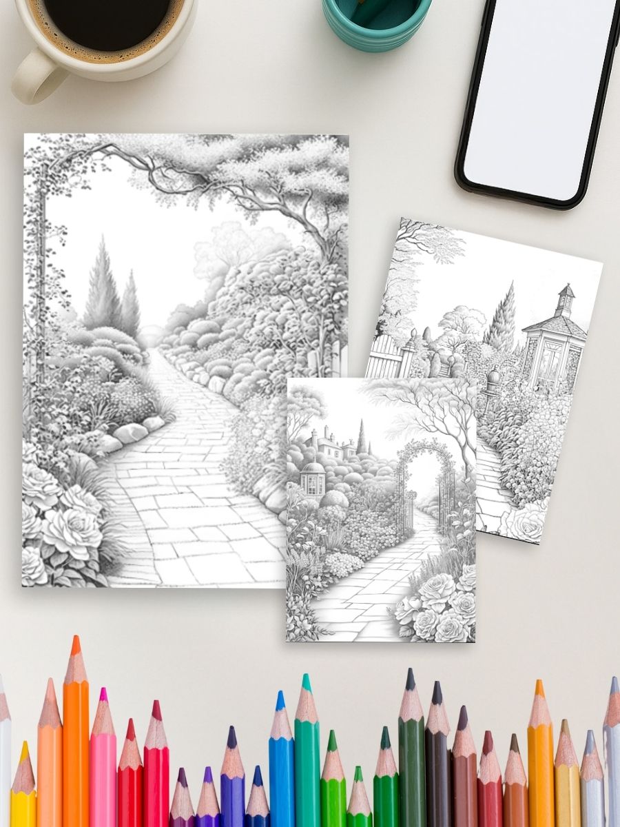 Pathways of the Garden – 25 Scenic Coloring Pages 4 Pathways of the Garden – 25 Scenic Coloring Pages - Image 4