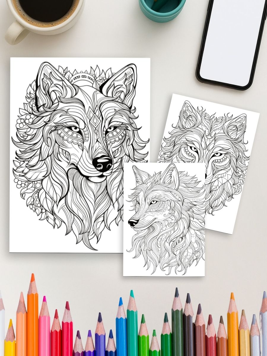 Mandala Wolves – 50 Wild & Whimsical Wolf Pages 4 Mandala Wolves – 50 Wild & Whimsical Wolf Pages - Image 4