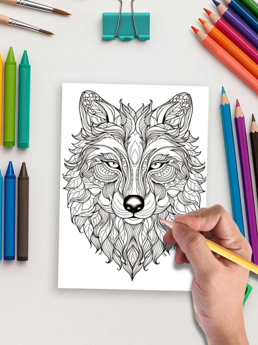 Mandala Wolves – 50 Wild & Whimsical Wolf Pages 5 Mandala Wolves – 50 Wild & Whimsical Wolf Pages - Image 5