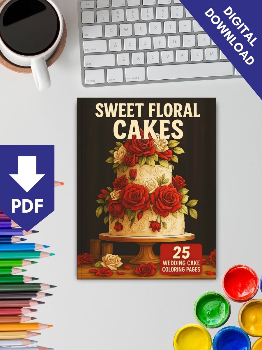Sweet Floral Cakes – 25 Wedding Cake Coloring Pages 2 Sweet Floral Cakes – 25 Wedding Cake Coloring Pages - Image 2