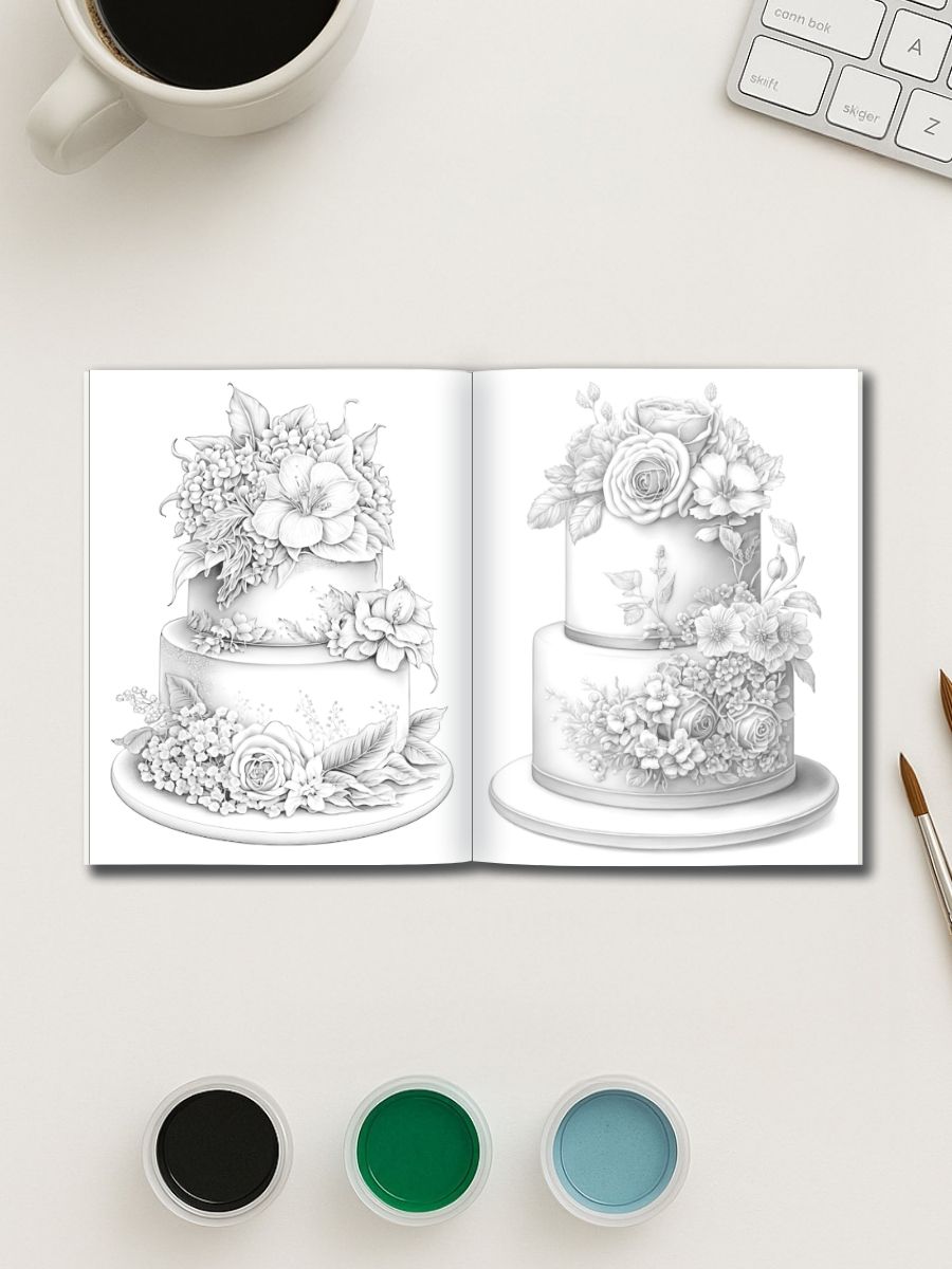 Sweet Floral Cakes – 25 Wedding Cake Coloring Pages 3 Sweet Floral Cakes – 25 Wedding Cake Coloring Pages - Image 3