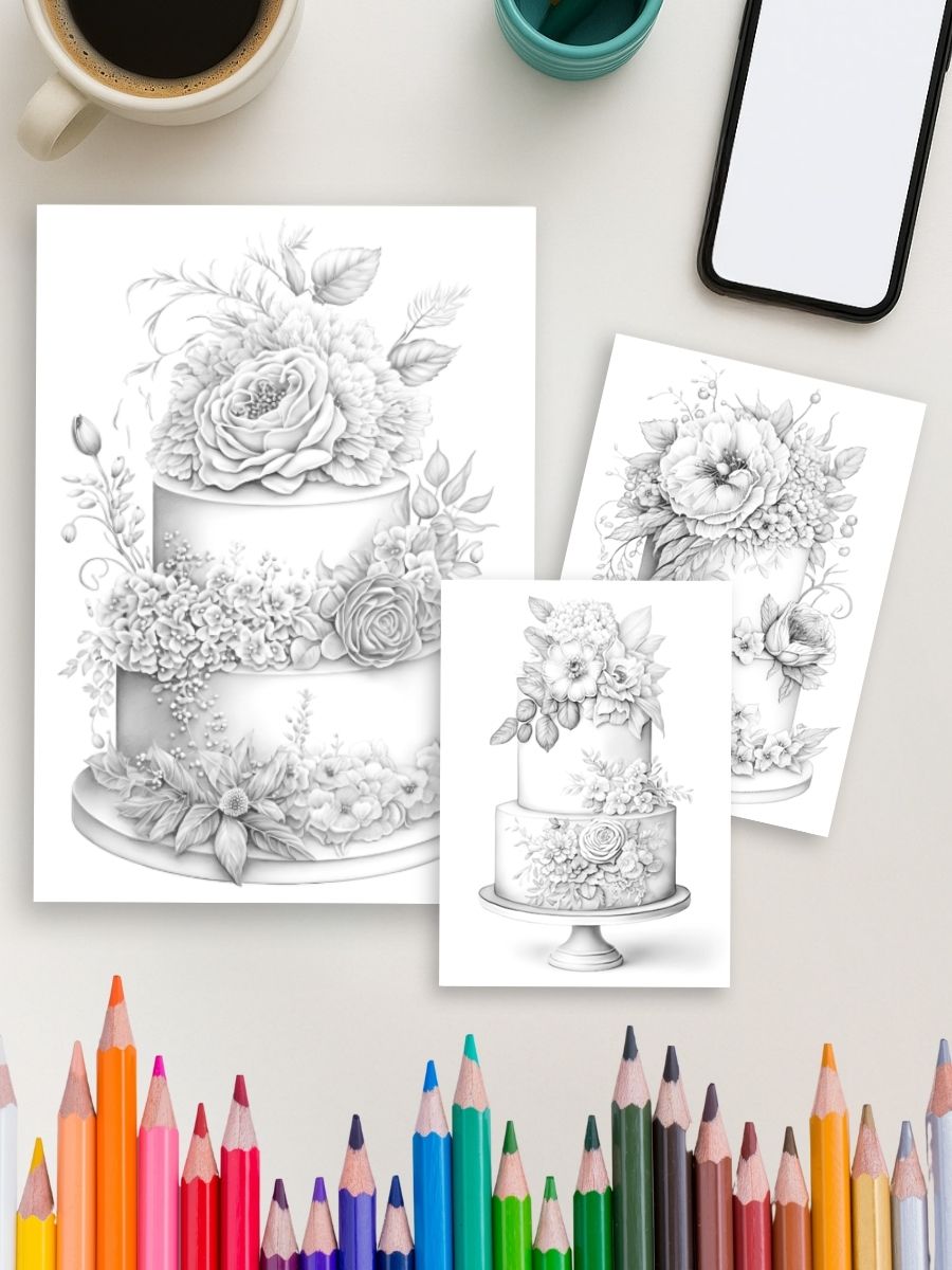 Sweet Floral Cakes – 25 Wedding Cake Coloring Pages 4 Sweet Floral Cakes – 25 Wedding Cake Coloring Pages - Image 4