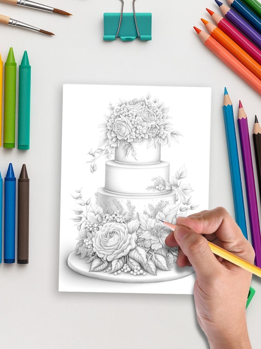 Sweet Floral Cakes – 25 Wedding Cake Coloring Pages 5 Sweet Floral Cakes – 25 Wedding Cake Coloring Pages - Image 5