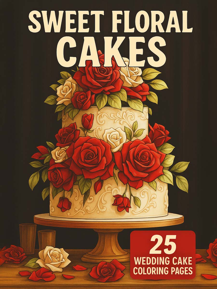 Sweet Floral Cakes – 25 Wedding Cake Coloring Pages 1 Sweet Floral Cakes – 25 Wedding Cake Coloring Pages