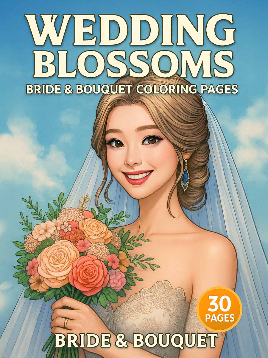 Wedding Blossoms – 30 Bride & Bouquet Coloring Pages 1 Wedding Blossoms – 30 Bride & Bouquet Coloring Pages