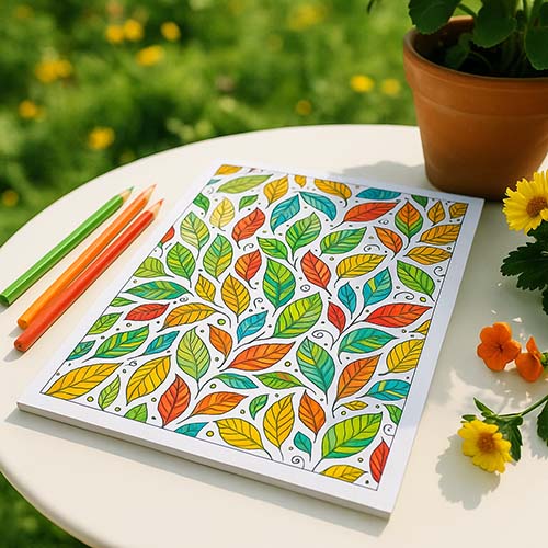 trees and leaves coloring page